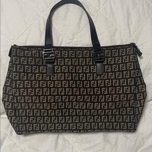 Fendi Monogram Canvas Handbag in Black and Brown